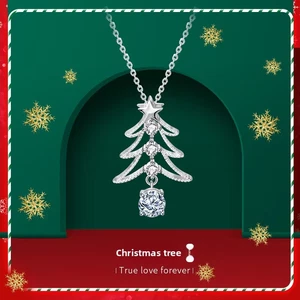 5mm Round Moissanite Christmas Tree Pendant Necklace Gift 925 Sterling Silver - Picture 1 of 10