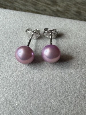 7MM Dyed Cultured Pearl Earrings on 925 Sterling Silver Posts NWOT Lavender - Image 1 of 4