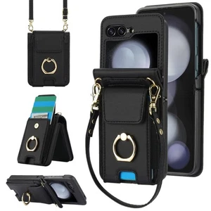 Crossbody Leather Wallet Case Kickstand Cover For Samsung Galaxy Z Flip7 6 5 4 3 - Picture 1 of 19