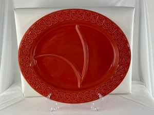 Homer Laughlin Oval Divided Red Serving Platter 14.75" Embossed - Picture 1 of 9