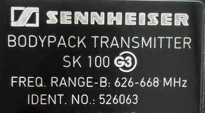 Sennheiser SK 100 G3 Wireless Bodypack Transmitter - Freq 626-668 MHz - Image 1 of 2