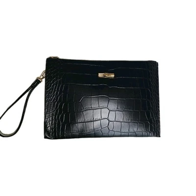 Bolso de mano Longchamp cuero negro cocodrilo en relieve con correa - grt.cond.-Envío desde EE. UU.  Foto 1 de 4