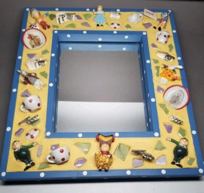 Vintage Alice in Wonderland Framed Mirror Wall Art 15"x17" Rare Unique - Image 1 of 4