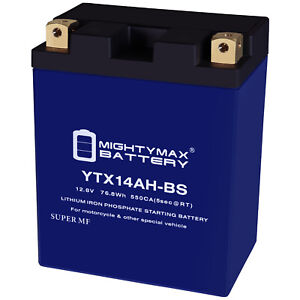 Mighty Max YTX14AH-BS Lithium Battery compatible with Yamaha BTY-YB14A-A2