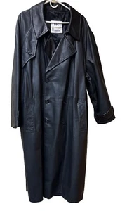 MENS VINTAGE STEAMPUNK LONG LEATHER TRENCH COAT 46 R military matrix LONDON FOG - Picture 1 of 16