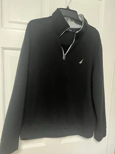Men's Nautica Half Zip Long Sleeve Sweater Black Cotton - Sz L - Picture 1 of 5
