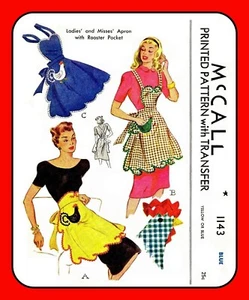 APRON Pattern 1143 Novelty ROOSTER Pocket BIB or Waist Vtg 1944 Sewing Craft - Picture 1 of 6