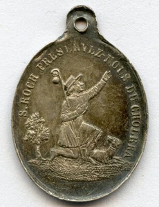 Frankreich religiös St. Roch & St. Hubert Schutzpatron der Jäger Silbermedaille 24x17mm 1g - Bild 1 von 2
