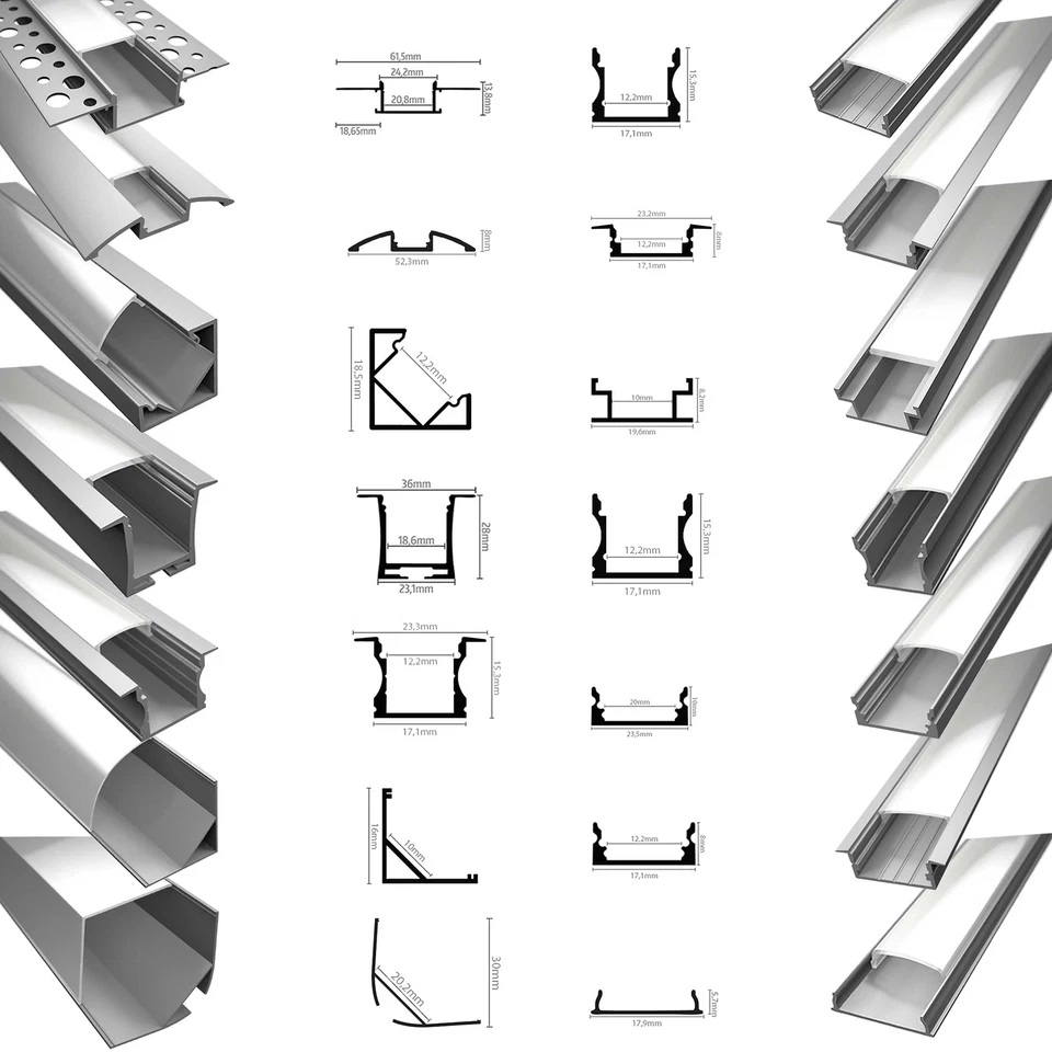 LED profilo in alluminio cengia lembo dissipatore ferroviario coperchietto NUOVO - Immagine 1 di 1