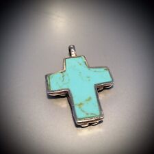 VINTAGE STERLING SILVER TURQUOISE CROSS - TWO SIDES PENDANT