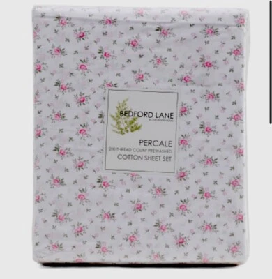 BEDFORD LANE MELANGE HOME PERCALE Pink Floral QUEEN Sheets NEW Farmhouse Cottage - Image 1 of 4