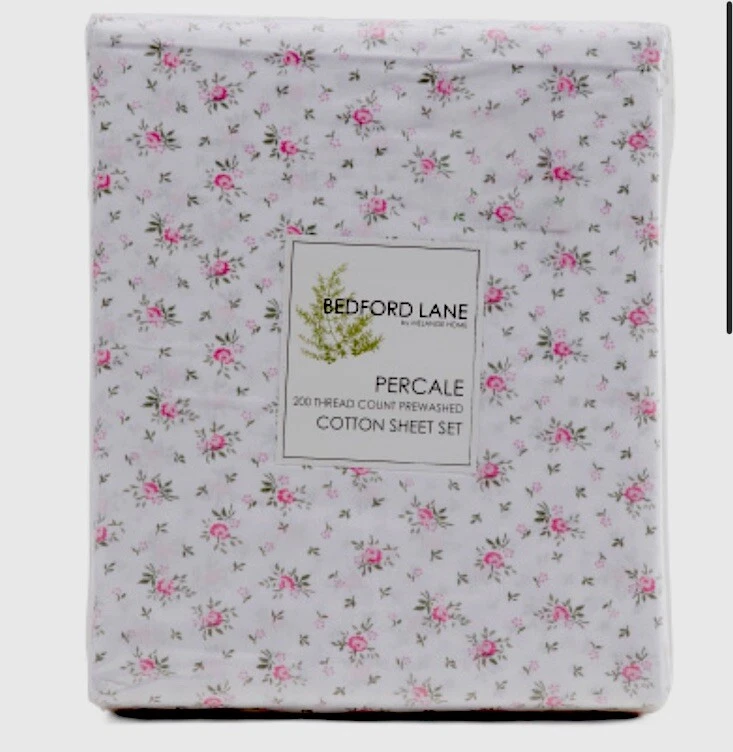 BEDFORD LANE MELANGE HOME PERCALE Pink Floral QUEEN Sheets NEW Farmhouse Cottage - Image 1 of 4