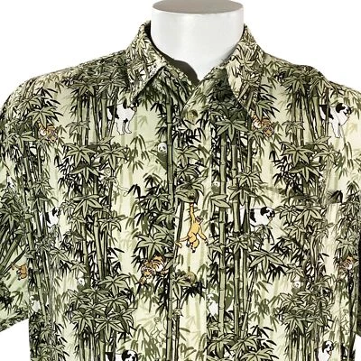 Big Dogs Hawaiian Shirt Large Bamboo Forest Tigers Monkeys Dogs Green - Image 1 of 4