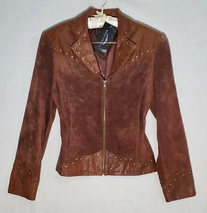 Montanaco Suede Genuine Leather Jacket Women Size S Brown Studded NWT Casual - Picture 1 of 9