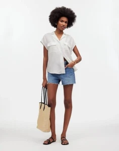 Madewell Blouse Womens S Drapey Patch Pocket Sleeveless Silk Shirt White Top NEW - Picture 1 of 11