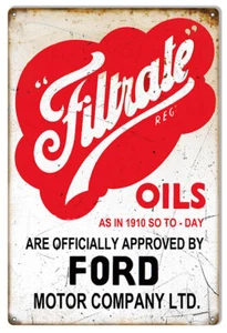 FILTRATE OILS FORD MOTOR CO 18" HEAVY DUTY USA MADE METAL GAS ADVERTISING SIGN - Picture 1 of 1