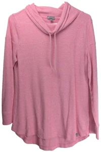 T by Talbots Womens Large Coral Pink Cowl Neck Drawstring Pullover Waffle Knit - Picture 1 of 9