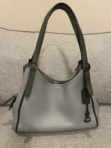 Coach Lori Colorblock Pewter Sage Pebble Leather Carryall Shoulder Handbag Purse - Picture 1 of 20