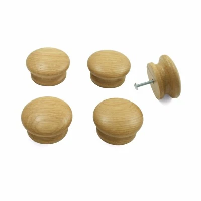 5 x Oak Wooden Door / Drawer Knobs | Kitchen Cupboard Cabinets 55mm diameter - Image 1 of 4