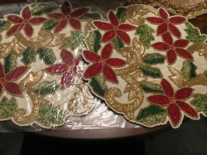 2 Perlen Weihnachten Poinseitta 15" Tischsets Beekman für zu Hause Brandneu - Bild 1 von 8