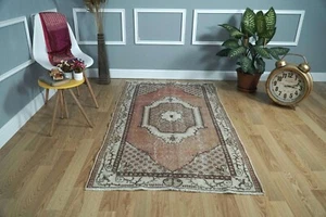 4x6 Orange Vintage Turkish Rug, Wool Woven Rug, Carpet, 3.54x6.23 ft. H-2831 - Picture 1 of 10