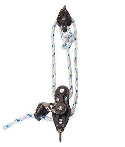 Sailing Pulley Block System 3:1 Ratio 8mm Blue Fleck Braided Polyester Line Tied - Picture 1 of 7
