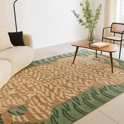 Hand Tufted Luxury Wool Area Rug, Multicolor Carpet, Round Rug, Tiger Design Rug - Image 1 of 4
