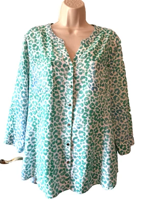 Coral Bay Women's Blouse Size XL 3/4 Sleeve White Green Button-Up Top - Image 1 of 4