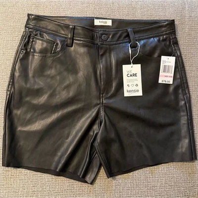 Kensie High Waist Black Women's Vegan Leather Shorts - Image 1 of 4