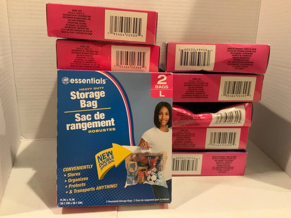 Essentials Heavy Duty Storage Bags - Large 6 Total Double Zipper Seal - 3 Pack