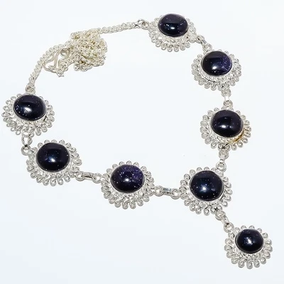 Ожерелье ювелирное посеребренное с голубым солнечным камнем 17,99 дюйма TN7524-151 - Изображение 1 из 3