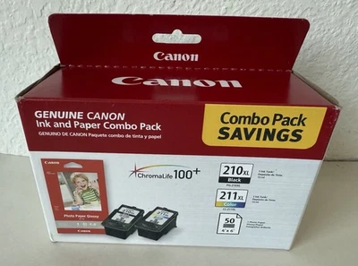 Canon 210XL Black 211XL Color & Photo Paper Set 2973B004 Genuine OEM Sealed Box - Image 1 of 4