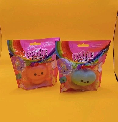 FLUFFIE STUFFIEZ MINIS Lot (2) 🩷 Pink Bear 🩵 Light Blue Heart , Bag Clips NEW - Image 1 of 4