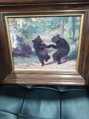 Obra de arte Adirondack con marco de madera de 19 pulgadas X 16 de W. H. Beard Dancing Bears Foto 1 de 4