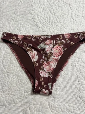 H&M Cheeky Bikini Parte Inferior Mujer Sol Traje de Baño Borgoña Floral Talla 4 #127 Foto 1 de 4