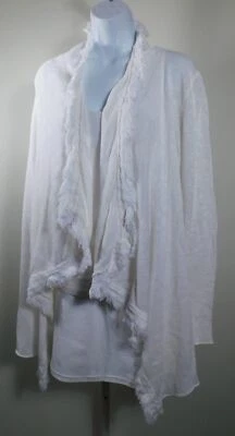 Cárdigan para mujer CALYPSO ST BARTH blanco algodón lino flecos borde drapeado frontal... Foto 1 de 4
