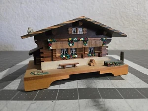 Vintage Reuge Swiss Music Box Edelweiss Wood House MCM - Bild 1 von 10