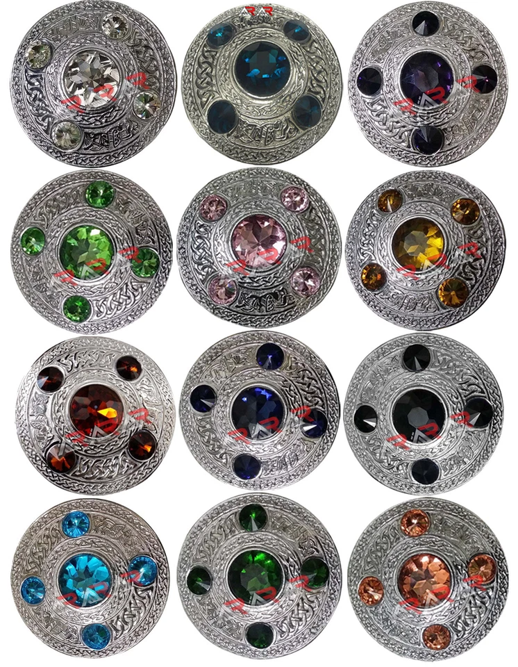 Broche escocés a cuadros escocés Kilt Fly broches escoceses acabado cromado celta 5 piedras 4" AAR Foto 1 de 1