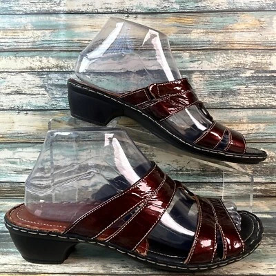 Josef Seibel Sandal Womens Size 8-8.5 Brown Patent Leather Slides Dress Casual - Image 1 of 4