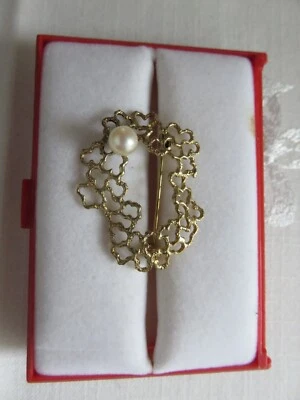 Gold Brosche mit echter Perle 333 Gold 8 K - Bild 1 von 4
