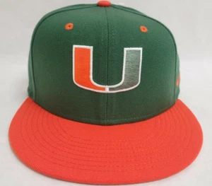 Miami Hurricanes NIKE Fitted Baseball Hat Cap University GREEN ORANGE SEE DESC A - Picture 1 of 5