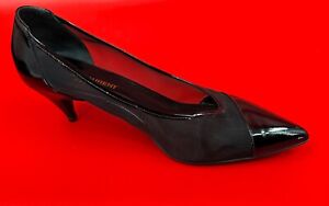 Saint Laurent schwarze Netz-Pumps Lackleder Schuhe Größe EU 39 US 8,5 KOSTENLOSER VERSAND