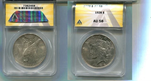 1928 P PEACE SILVER DOLLAR ANACS AU58 1377R Cover