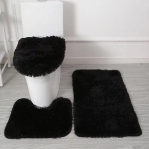 Bathroom Rug Sets 3 Piece Non Slip, Toilet Lid Cover and Contour Mat, Bath Mats - Picture 1 of 12