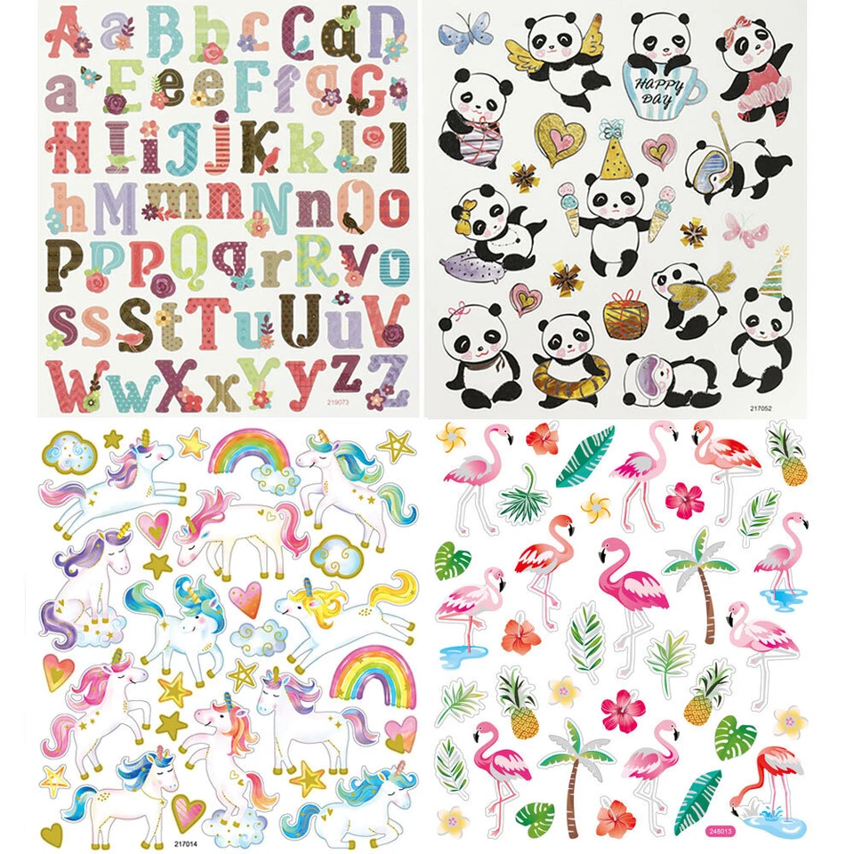 Sticker Alphabet Panda Einhorn Flamingo 15x16,5cm Buchstaben Pandas Einhörner - Bild 1 von 1