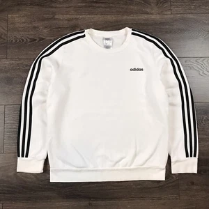 adidas 3 Stripes Boy’s White Crewneck Pullover Sweater Size Large  - Picture 1 of 7
