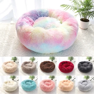 Dog Cat Pet Calming Bed Warm Soft Plush Round Nest Comfy Sleeping Sofa Mat 100cm - Picture 1 of 23