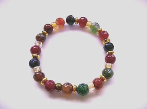7 1/4" FACETED MULTI COLORS AGATE High Polish BEADED STRETCH BRACELET *USA* - Picture 1 of 4