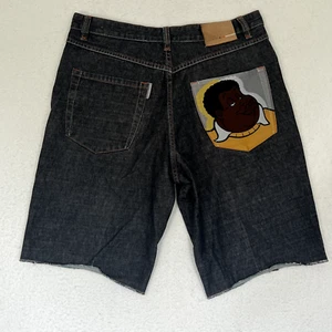 Platinum FUBU Fat Albert Jean Shorts Mens 38 Black Denim Baggy Y2K Hip Hop Vtg - Picture 1 of 10