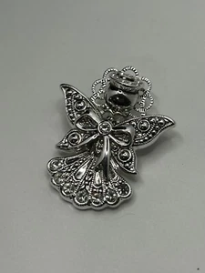 Vintage beste silberfarbene Strass Weihnachten Engel Brosche Anstecknadel - Bild 1 von 5